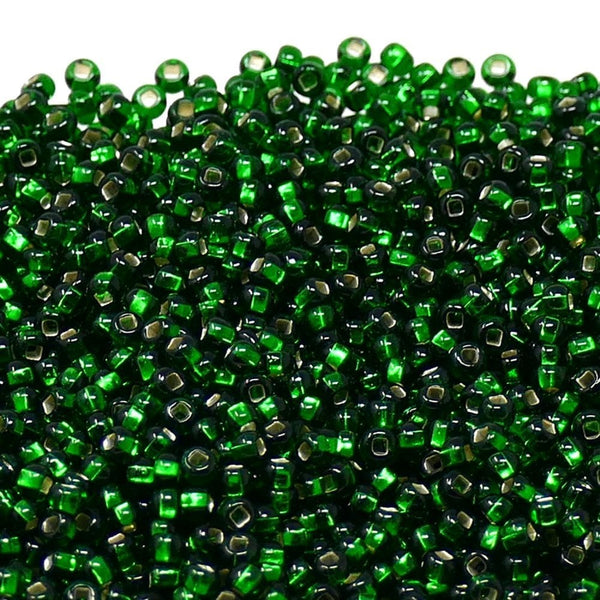 Preciosa Seed Beads 11/0, silver lined dark green