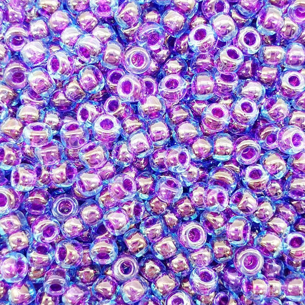 Miyuki Seed Beads 6/0, fuchsia lined aqua luster