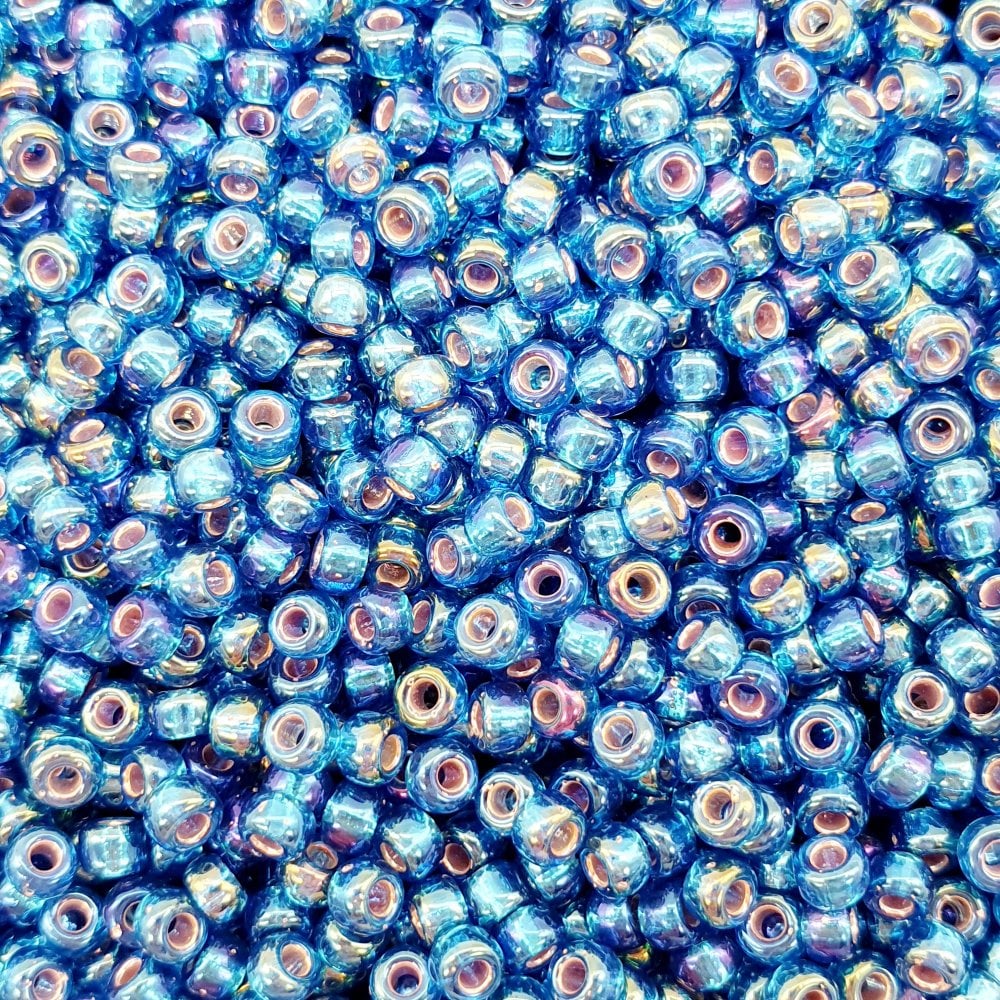 Miyuki Seed Beads 8/0, silver lined capri blue AB