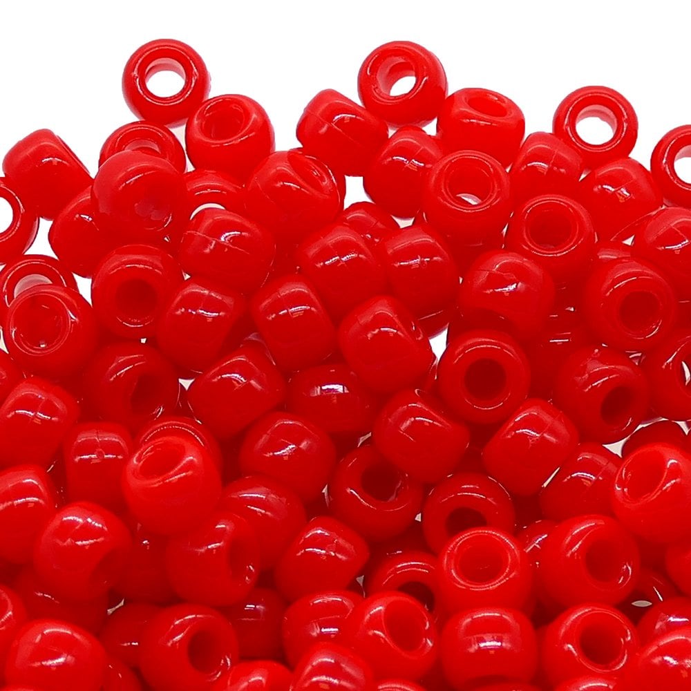 Pony Beads Plastic Barrel 6x8mm, opaque red