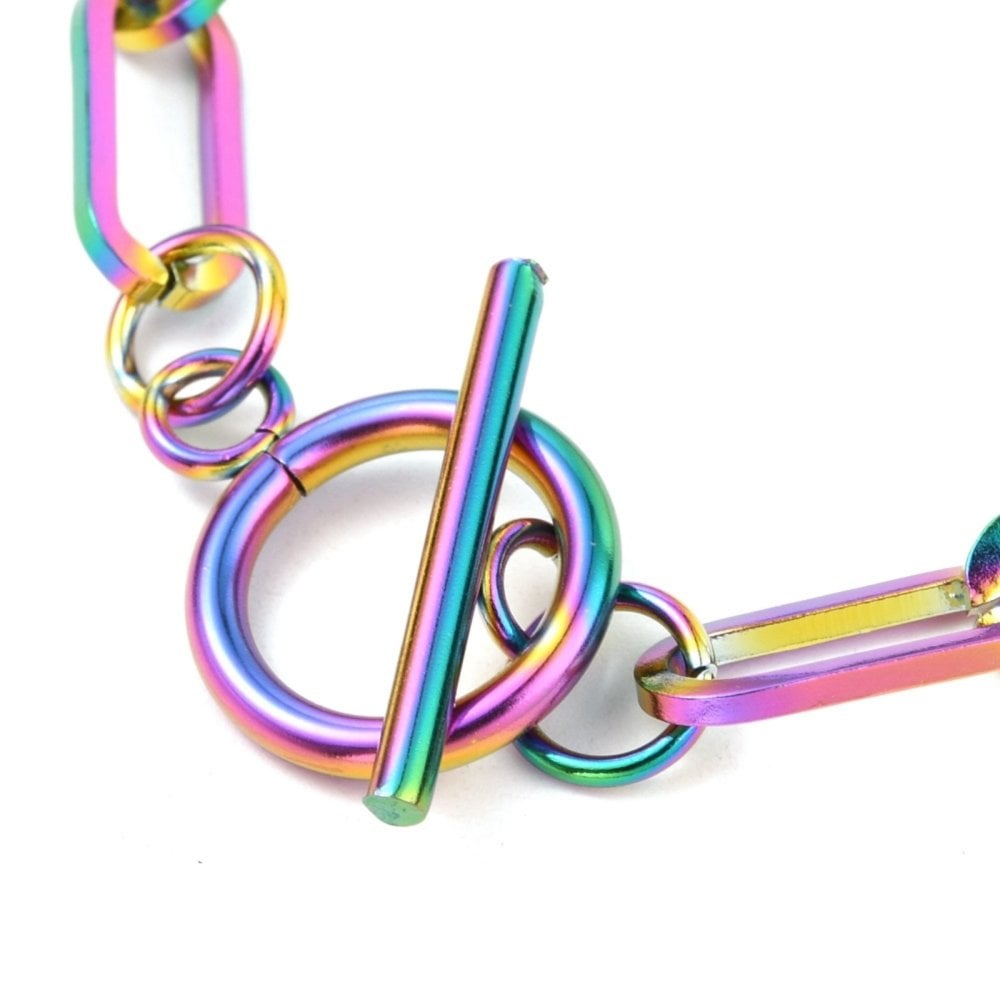 Stainless Steel Paperclip Link Bracelet, rainbow tone, additional photo
