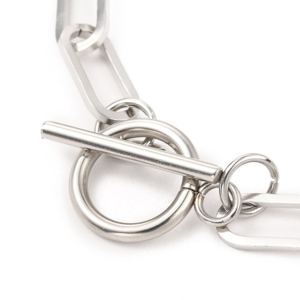 Stainless Steel Paperclip Link Bracelet, silver tone, additional photo