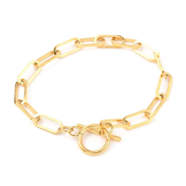 Stainless Steel Paperclip Link Bracelet, gold tone
