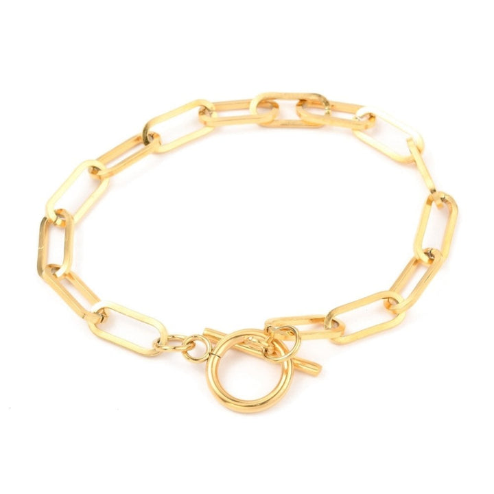 Stainless Steel Paperclip Link Bracelet, gold tone