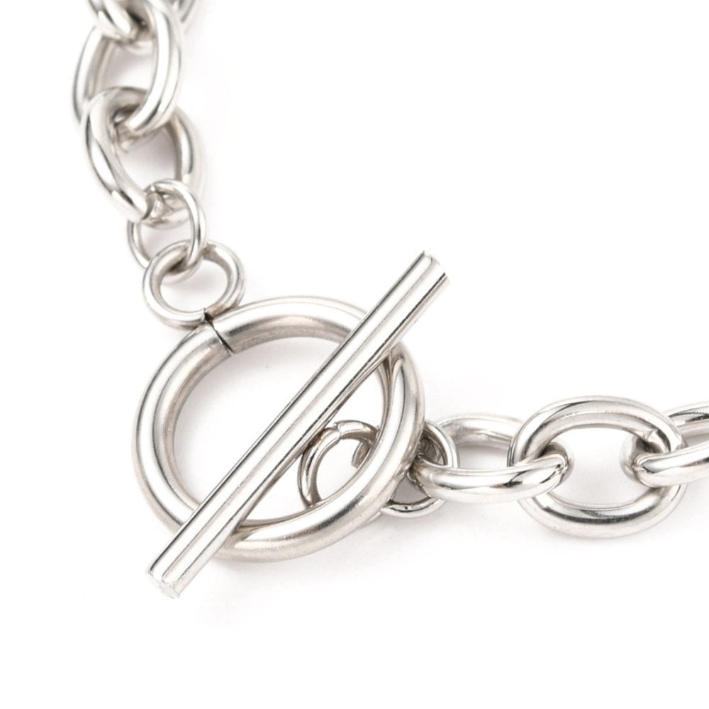 Stainless Steel Figaro Link Bracelet w/Toggle, silver tone, additional photo