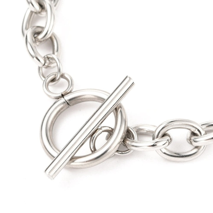 Stainless Steel Figaro Link Bracelet w/Toggle, silver tone, additional photo