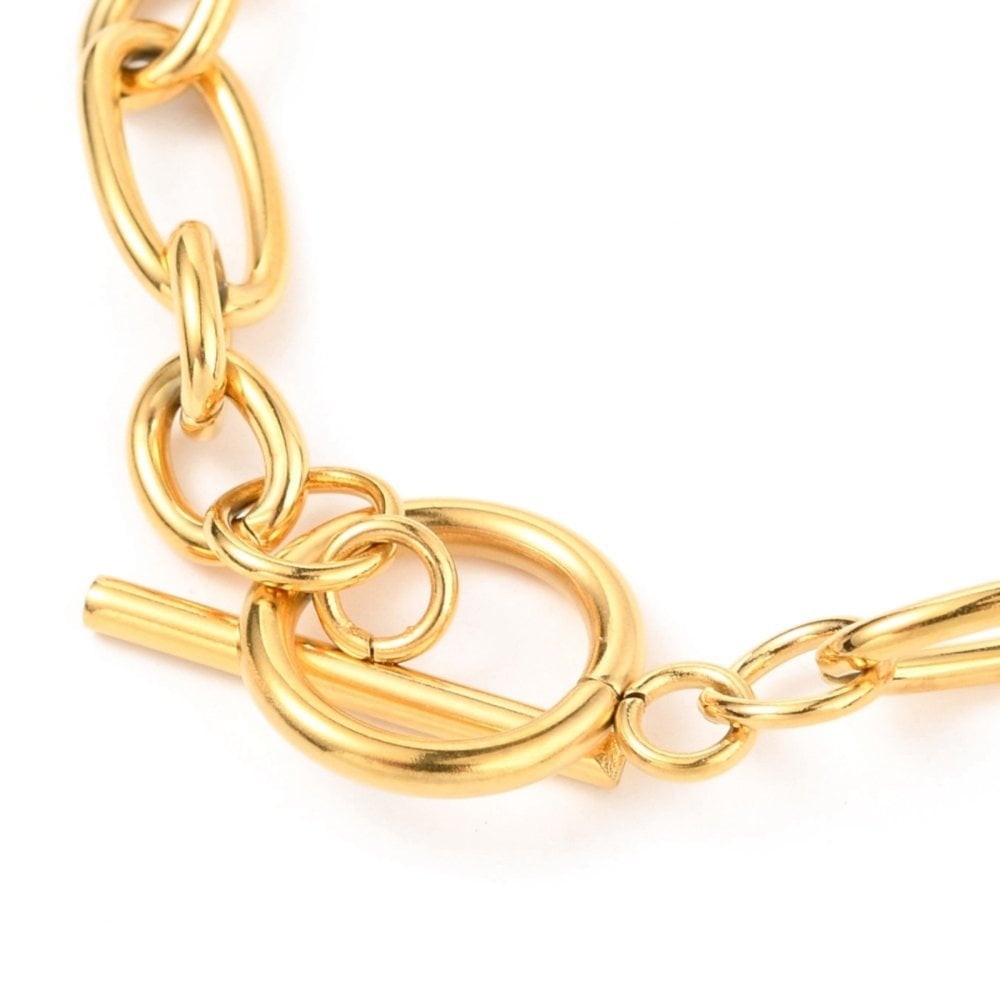 Stainless Steel Figaro Link Bracelet w/Toggle, gold tone, additional photo