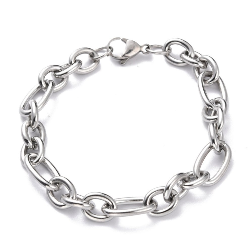 Stainless Steel Figaro Link Bracelet w/Lobster, silver tone