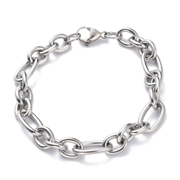 Stainless Steel Figaro Link Bracelet w/Lobster, silver tone