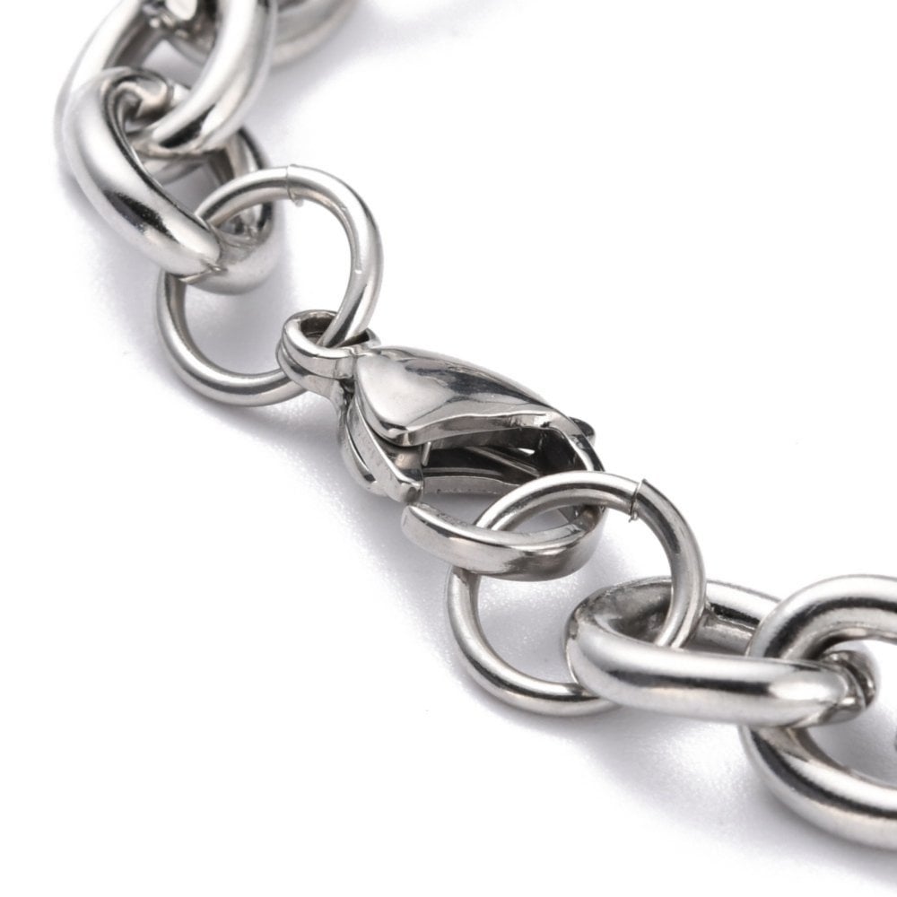 Stainless Steel Figaro Link Bracelet w/Lobster, silver tone, additional photo