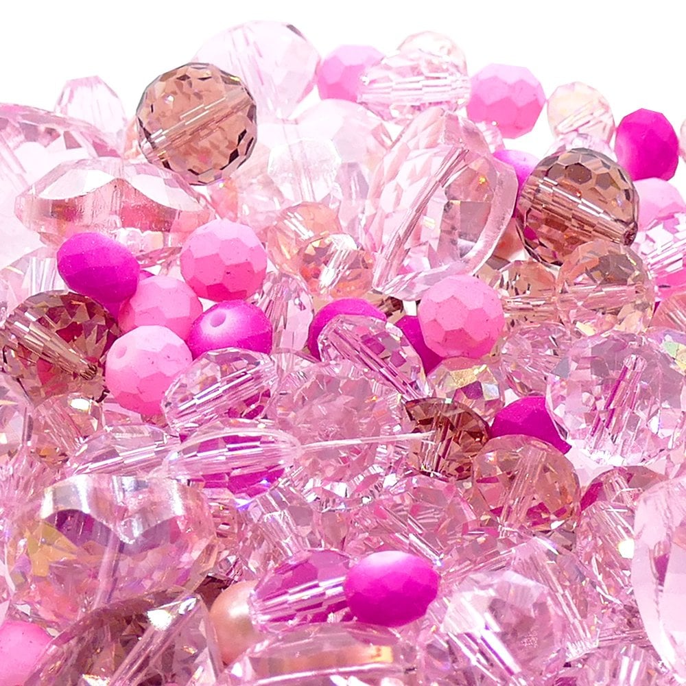 Faceted Glass & Pearl Bead Mix, pink