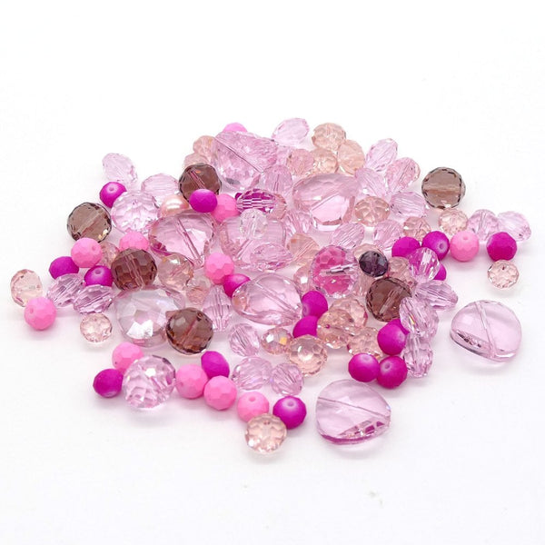 Faceted Glass & Pearl Bead Mix, pink, additional photo