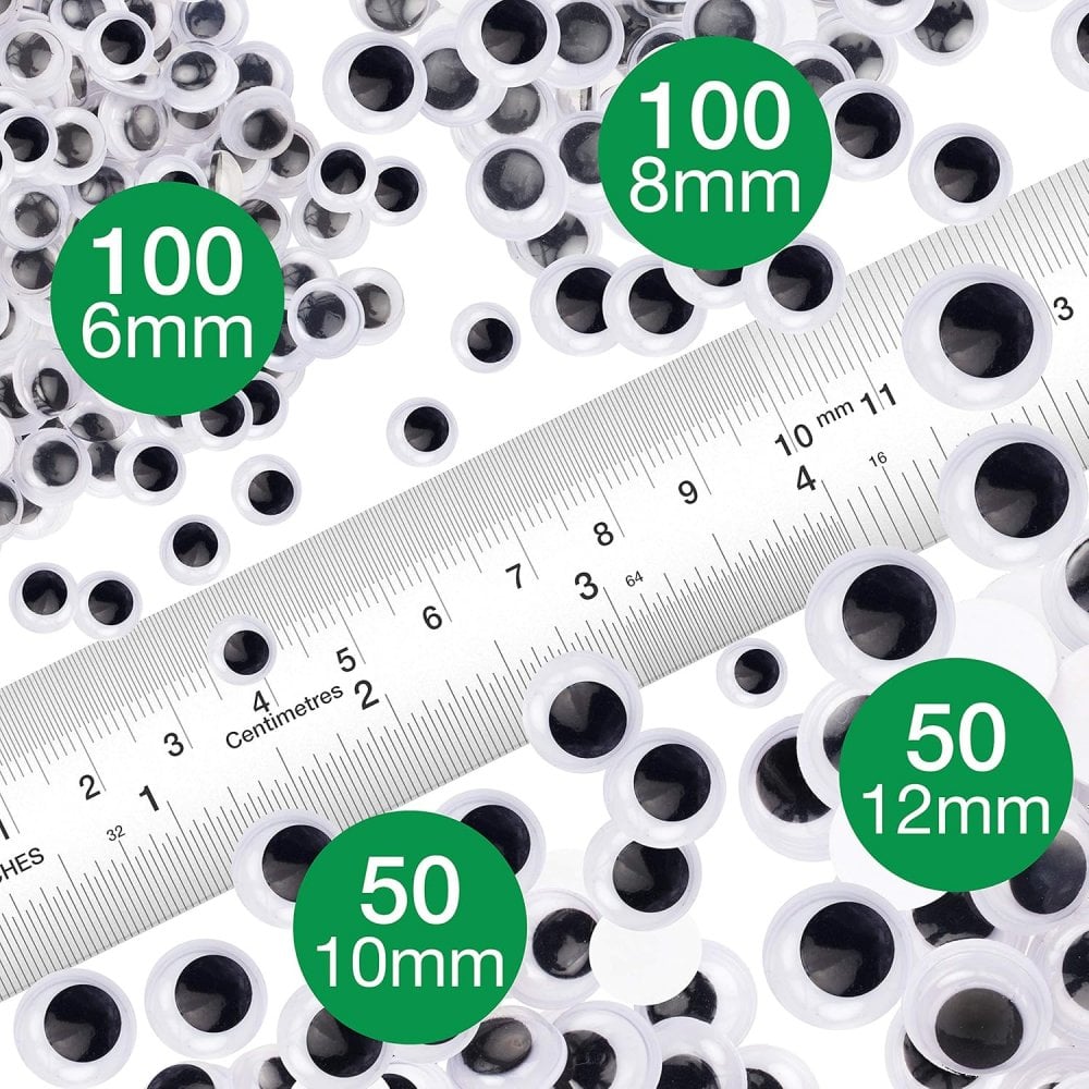 Self-Adhesive Googly Eyes, Sticky Wobbly Craft 300 Assorted Pieces 6mm to 12mm, additional photo