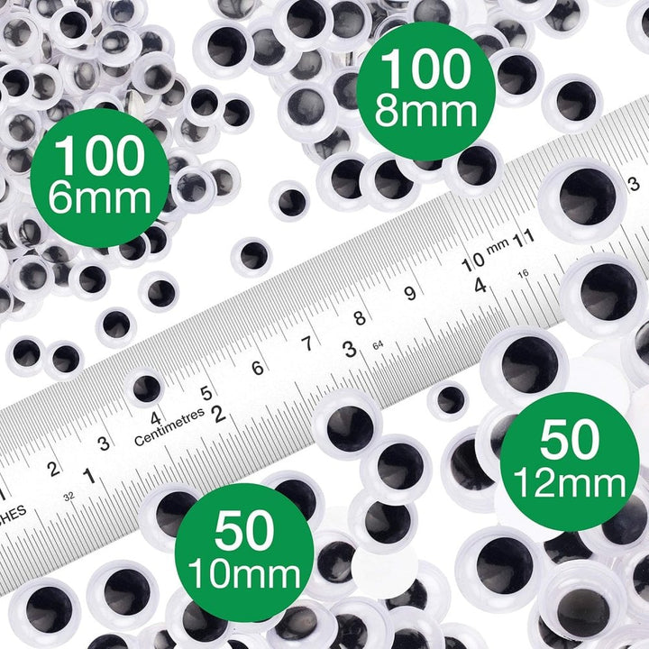 Self-Adhesive Googly Eyes, Sticky Wobbly Craft 300 Assorted Pieces 6mm to 12mm, additional photo