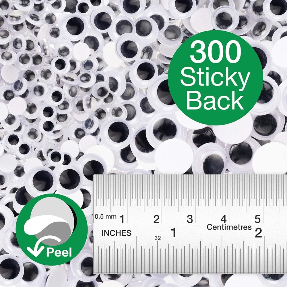 Self-Adhesive Googly Eyes, Sticky Wobbly Craft 300 Assorted Pieces 6mm to 12mm, additional photo