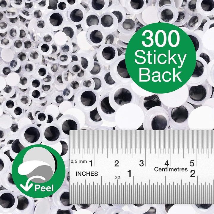 Self-Adhesive Googly Eyes, Sticky Wobbly Craft 300 Assorted Pieces 6mm to 12mm, additional photo