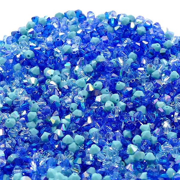 4mm Preciosa Crystal Bicones, blue mix