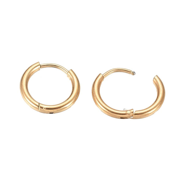 Huggie Hoop Earrings (2mm Gauge) 14mm, 304 stainless steel golden, additional photo