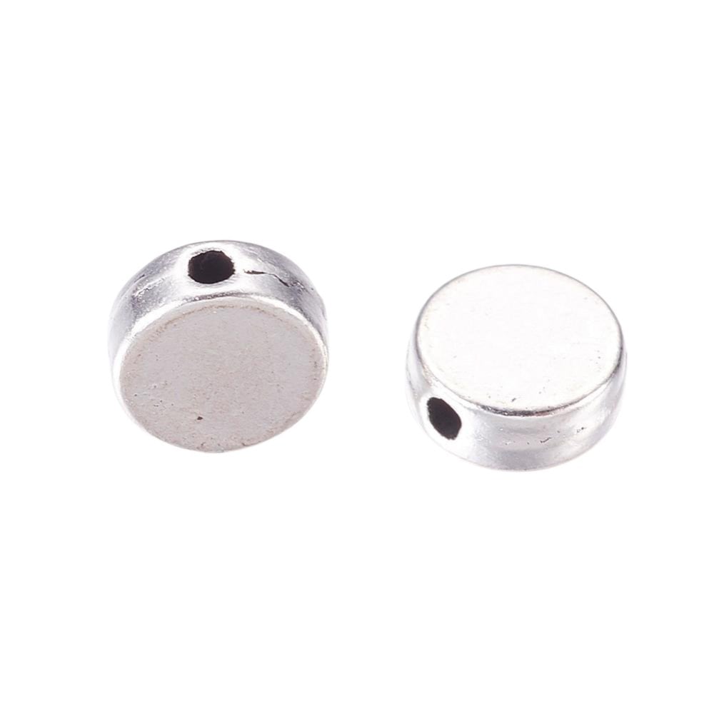 Tibetan Style Beads Flat Round Disc 7x3mm, antique-silver-plated