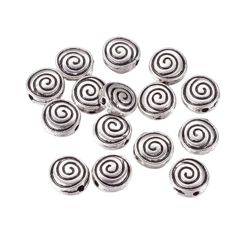 Tibetan Style Beads Flat Round Swirl 8x4mm, antique-silver-plated, additional photo