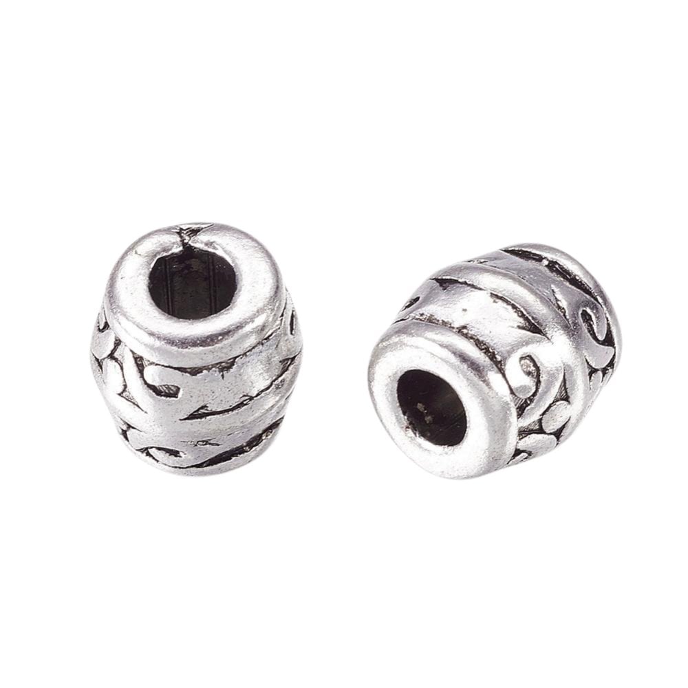 Tibetan Style Beads Barrel Patterned 8x8mm, antique-silver-plated