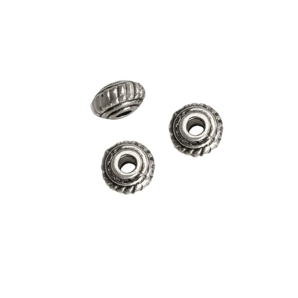 Tibetan Style Beads Ridged Rondelle 4x2mm- Antique Silver Plated