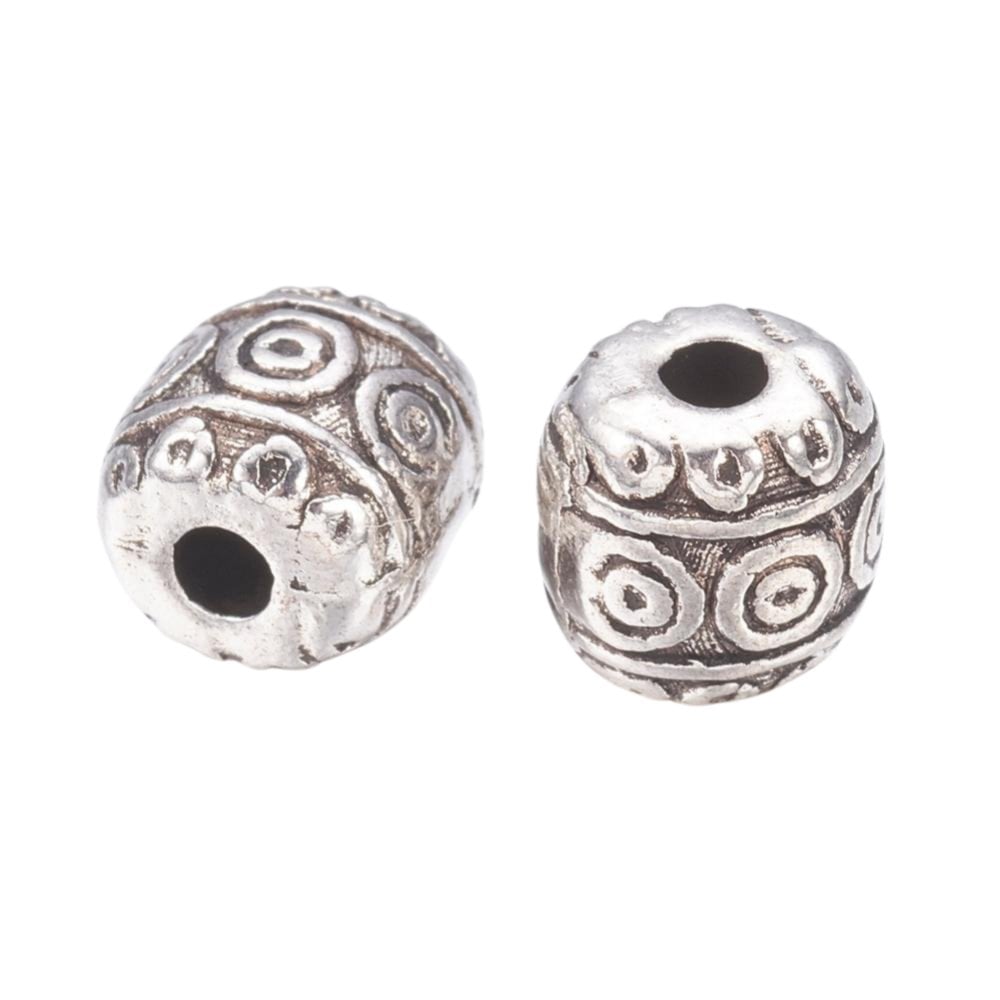 Tibetan Style Beads Patterned Barrel 6mm- Antique Silver Plated