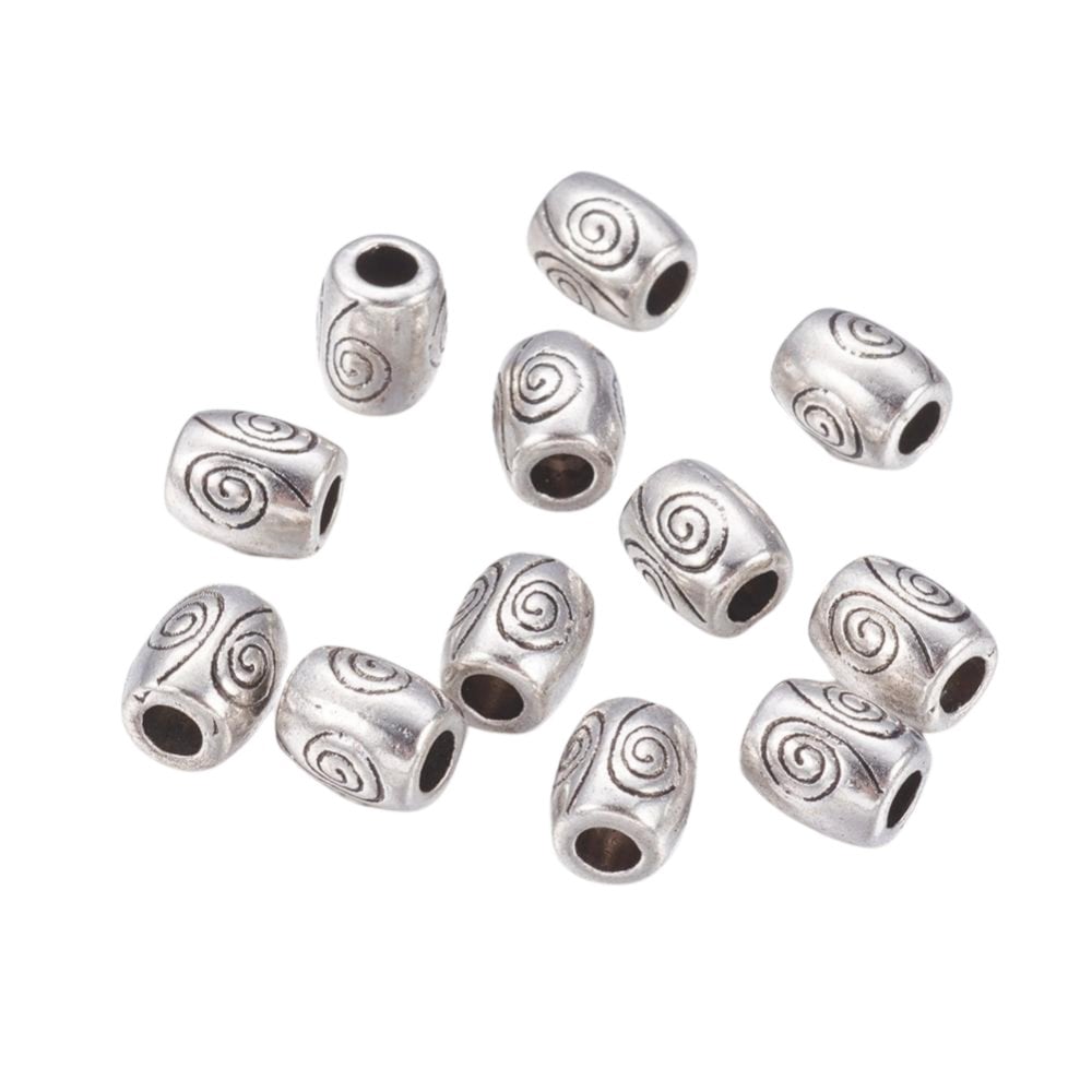 Tibetan Style Beads Barrel Swirl Design 7x6mm, antique-silver-plated, additional photo