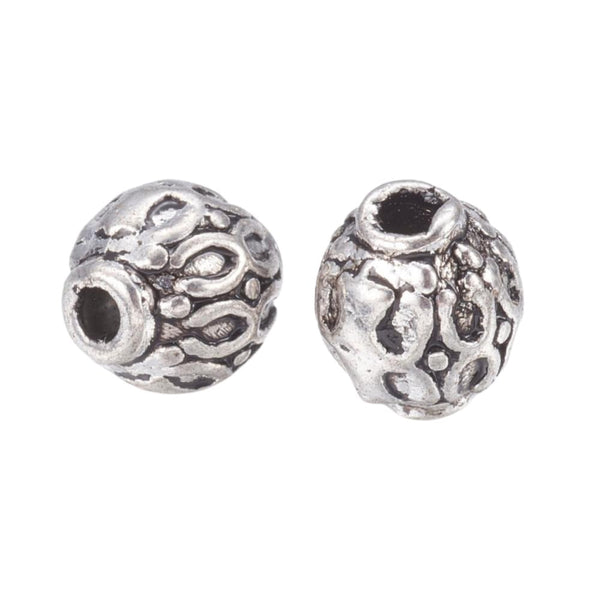 Tibetan Style Beads Textured Round 6mm, antique-silver-plated