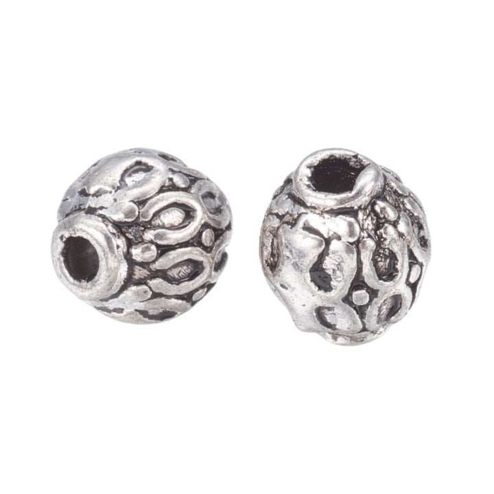 Tibetan Style Beads Textured Round 6mm, antique-silver-plated