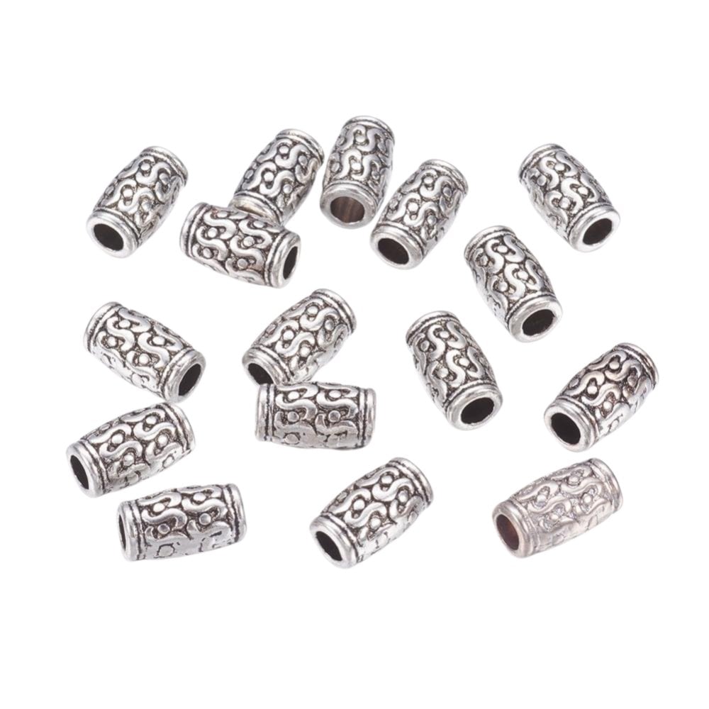 Tibetan Style Beads Tube Swirl Design 12x7mm, antique-silver-plated