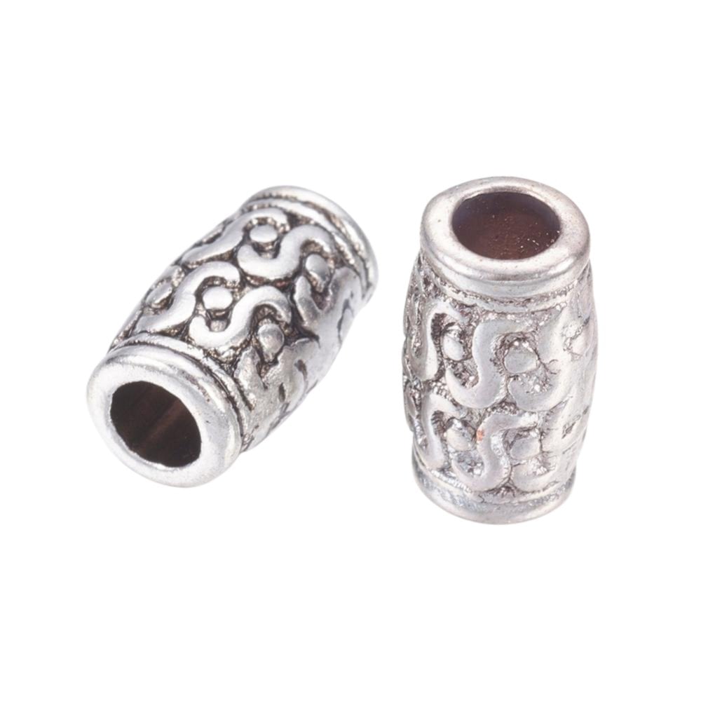 Tibetan Style Beads Tube Swirl Design 12x7mm, antique-silver-plated, additional photo
