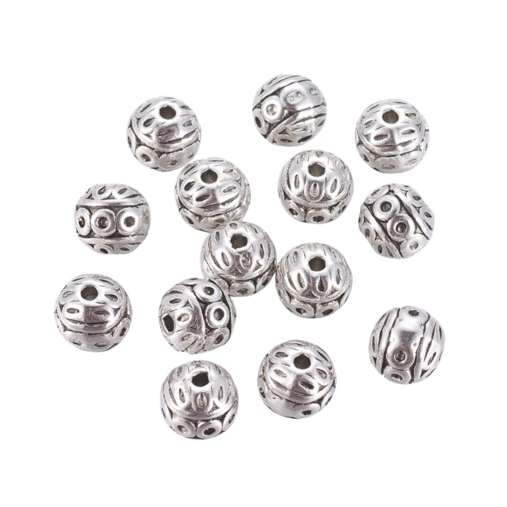 Tibetan Style Beads Textured Round 8mm, antique-silver-plated