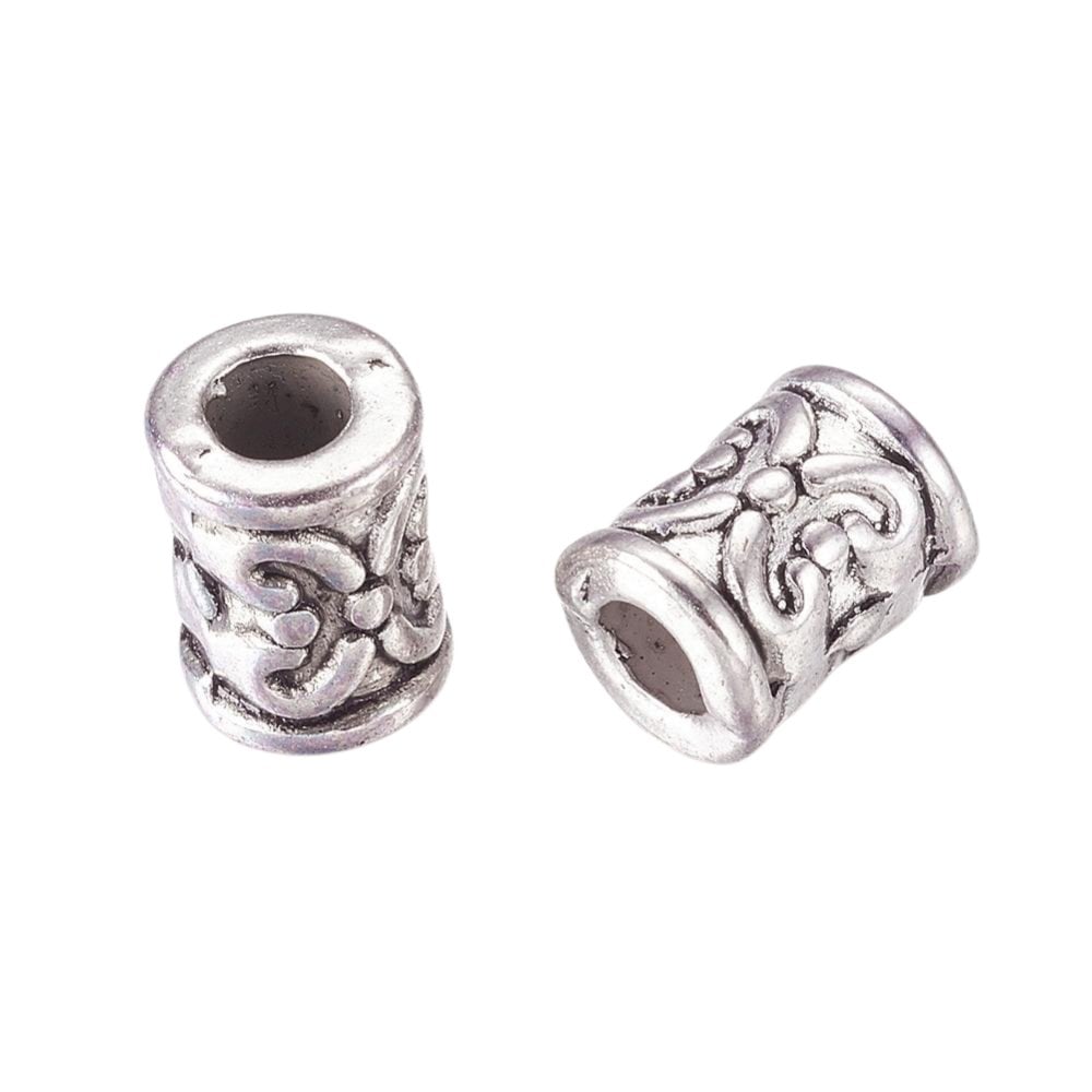 Tibetan Style Beads Patterned Tube Spacer 7x5mm, antique-silver-plated