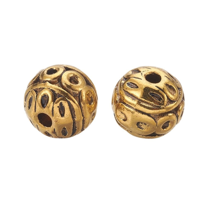 Tibetan Style Beads Round Patterned 8mm, antique-gold-plated