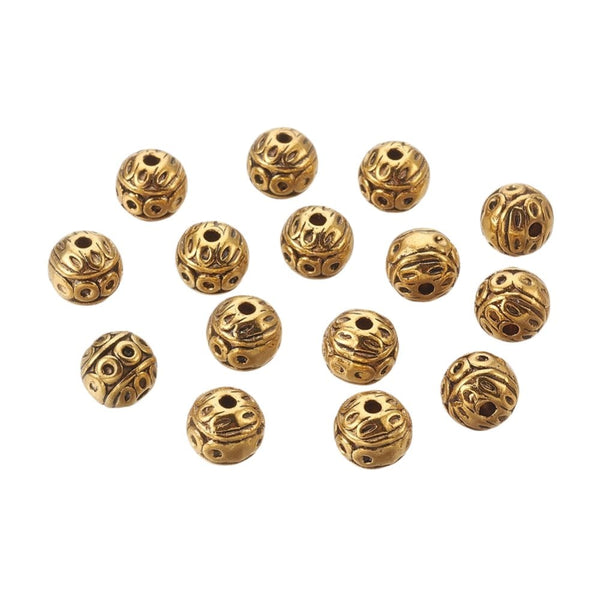 Tibetan Style Beads Round Patterned 8mm, antique-gold-plated, additional photo