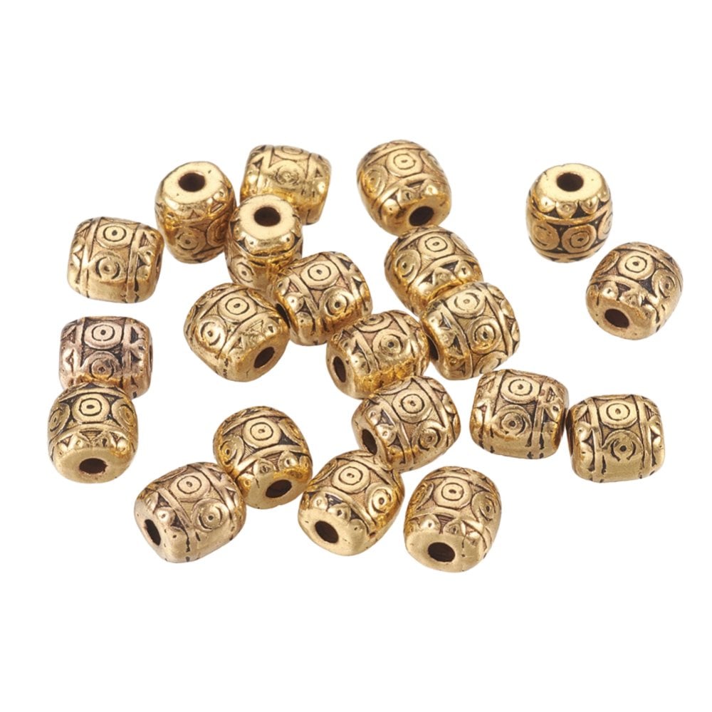Tibetan Style Beads Patterned Barrel 6mm, antique-gold-plated, additional photo