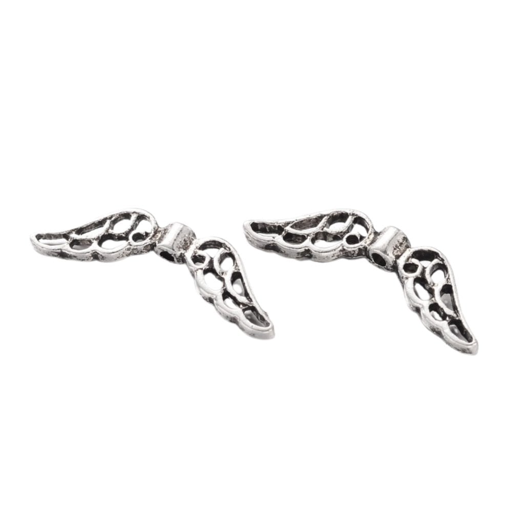 Tibetan Style Beads Wings 21x6mm, antique-silver-plated