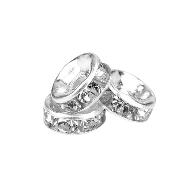 6mm Diamante Rondelles, silver-plated, crystal