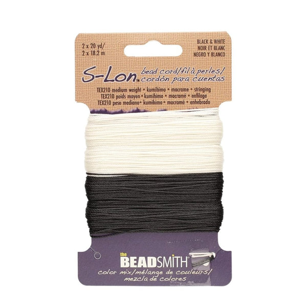 Beadsmith S-Lon Bead Cord Tex210, black & white