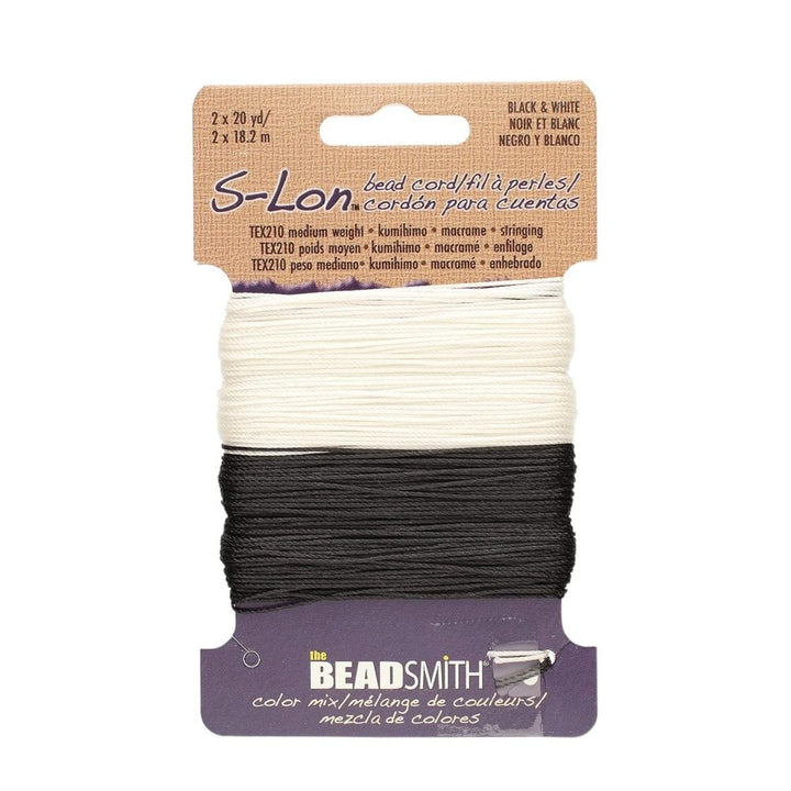 Beadsmith S-Lon Bead Cord Tex210, black & white