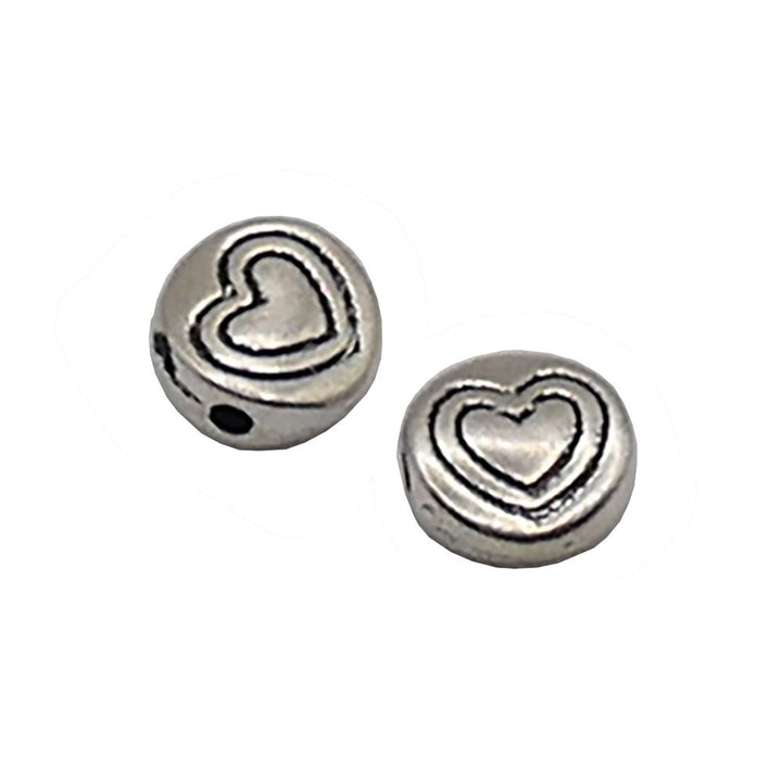 Tibetan Style Beads Flat Round With Heart 6mm, antique-silver-plated