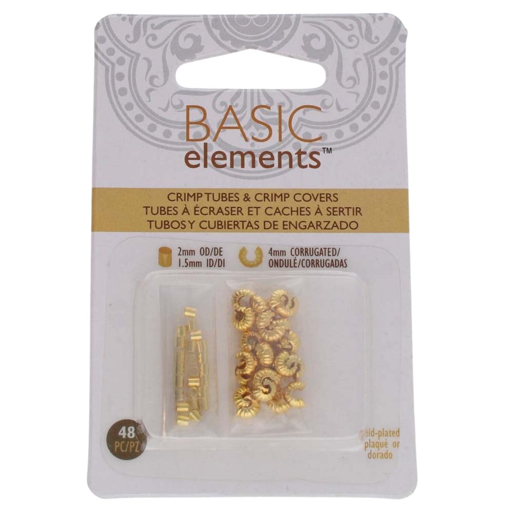 Beadsmith Tube Crimp & Crimp Cover Set, gold-plated