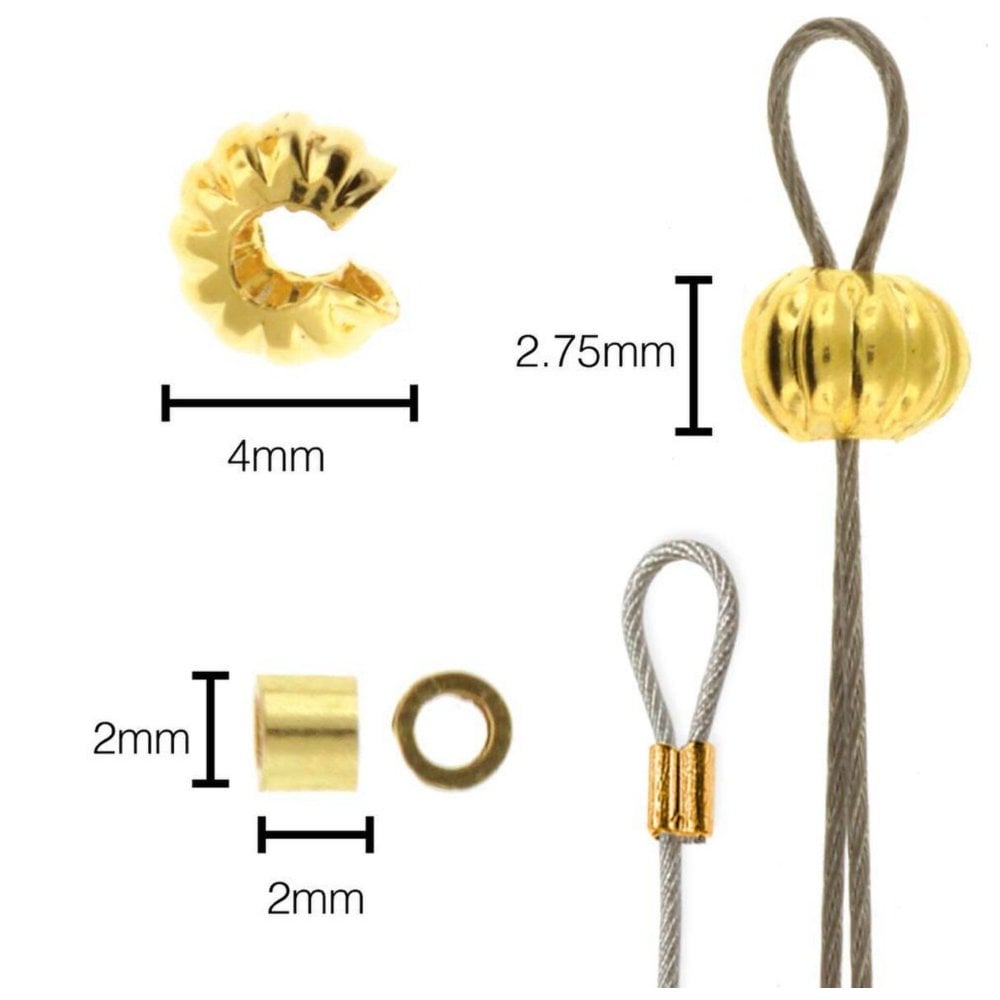 Beadsmith Tube Crimp & Crimp Cover Set, gold-plated, additional photo