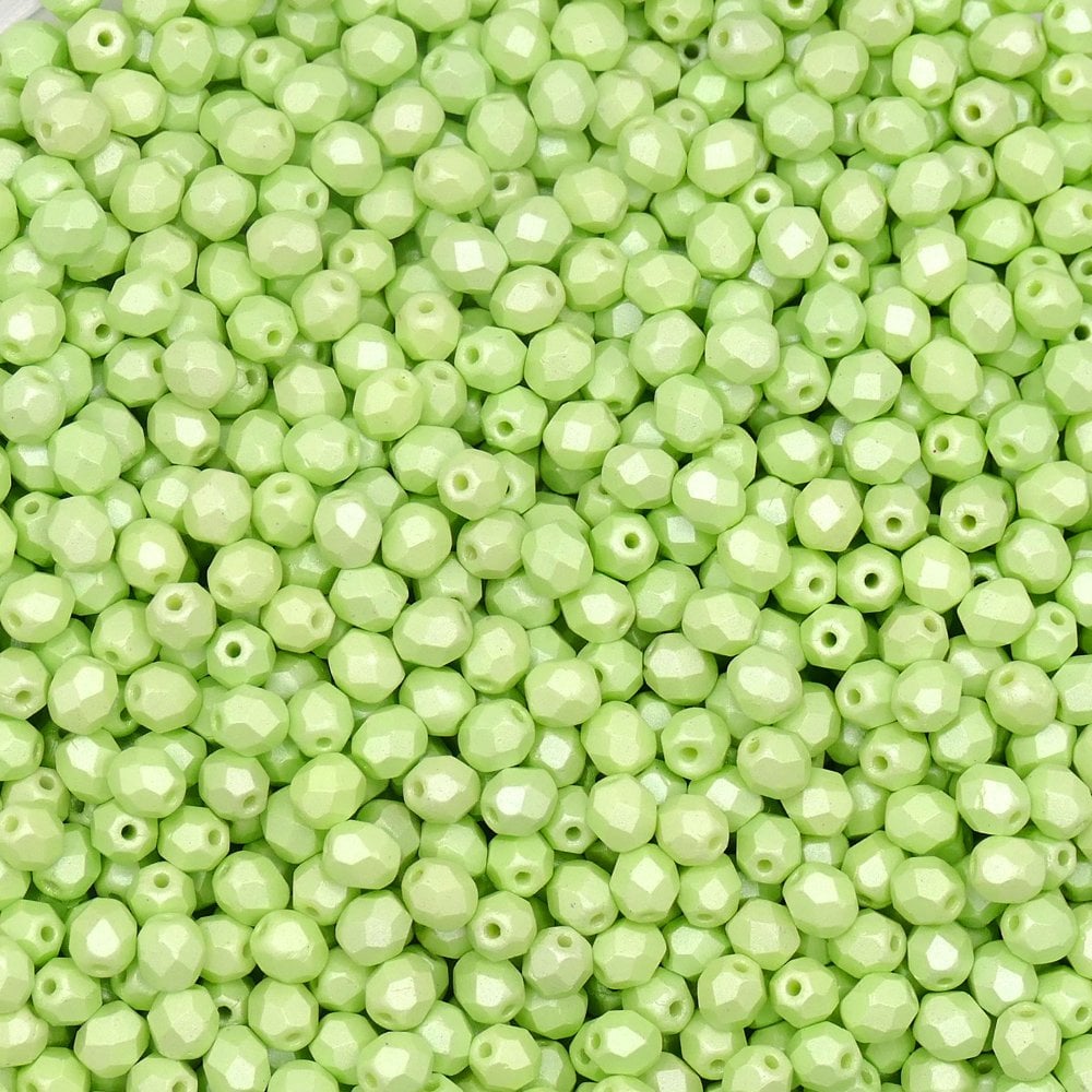 4mm Czech Faceted Round Glass Bead, pastel lime