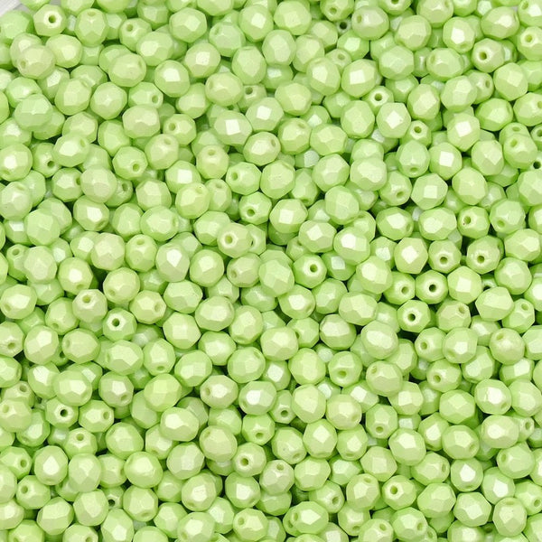4mm Czech Faceted Round Glass Bead, pastel lime