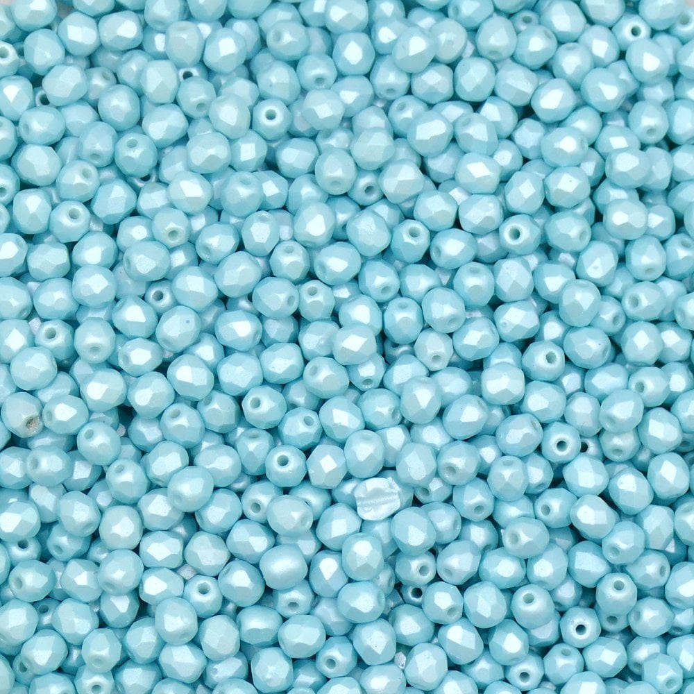 4mm Czech Faceted Round Glass Bead, pastel turquoise