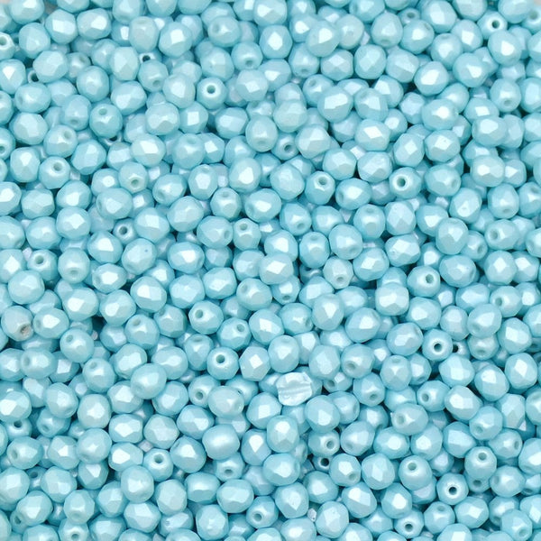 4mm Czech Faceted Round Glass Bead, pastel turquoise