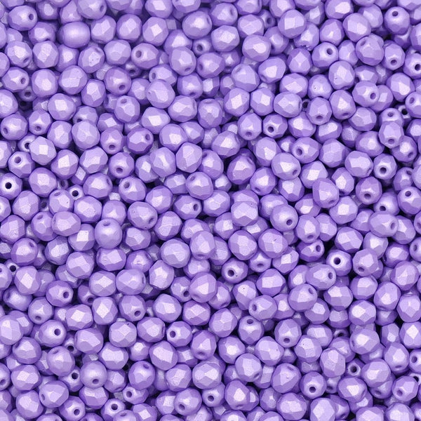 4mm Czech Faceted Round Glass Bead, pastel purple