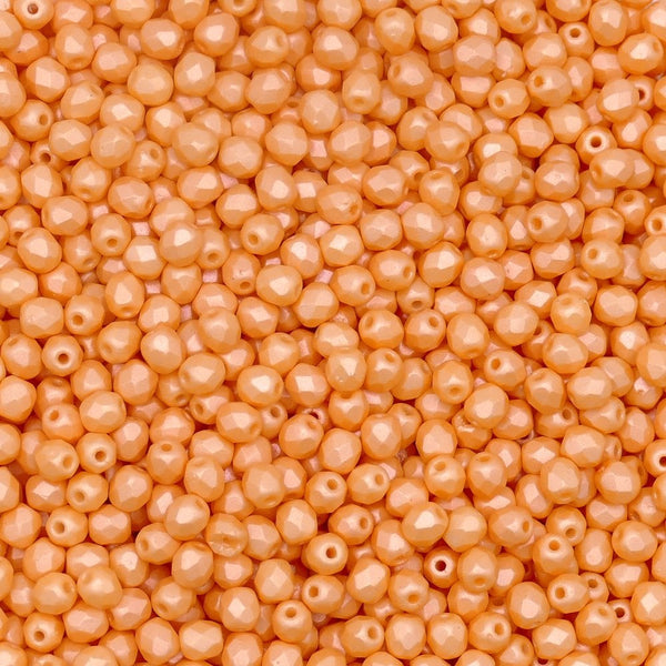 4mm Czech Faceted Round Glass Bead, pastel orange